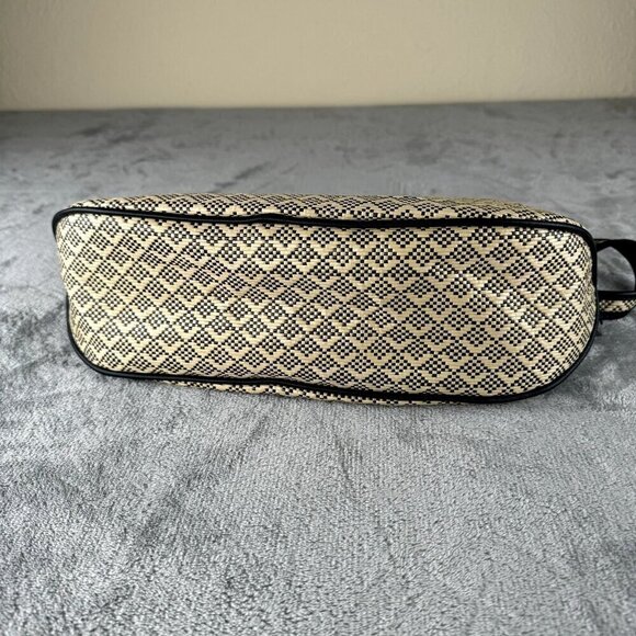 Rolfs Diamond Weave Straw Handbag Purse Bag Cream Black Light Weight BOHO - Picture 3 of 11